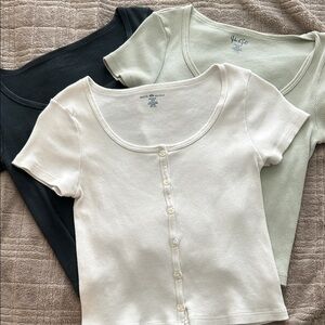 Brandy Melville Ribbed Tops in Cream and Light Green and black